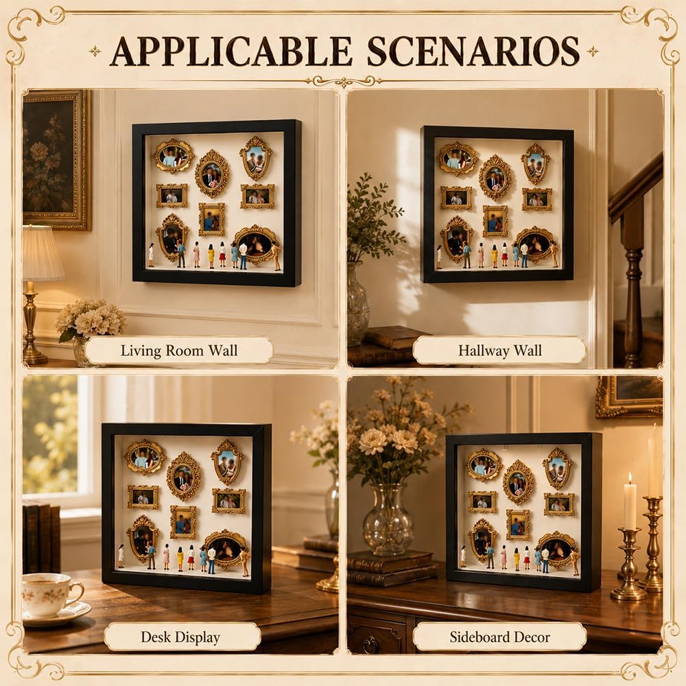 DIY Mini Museum Silhouette Box, Mini Bilderrahmen Vintage mit LED Licht, Museum of us Set mit 8 Mini