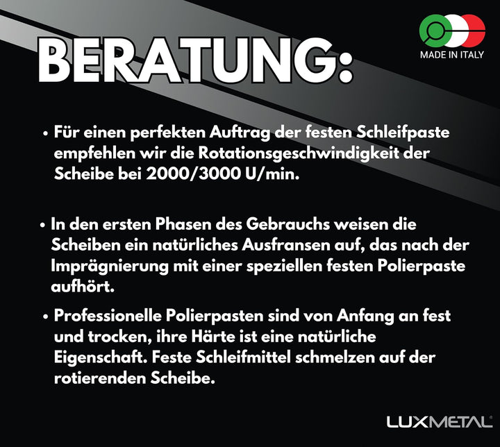 Lux Metal 3 polierpaste 250 g - 3 Polierscheibe 100 mm, Polierset set DIY kit Schleifpaste Metall, A