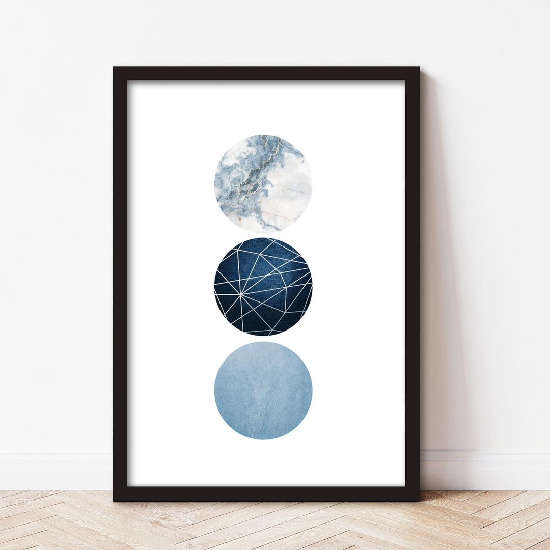 ag.art deco Moderne Poster Set | 3 Stück DIN A4 21x30cm MIT RAHMEN schwarz | Dreiecke und Kreise Tri