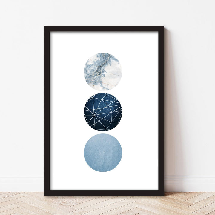 ag.art deco Moderne Poster Set | 3 Stück DIN A4 21x30cm MIT RAHMEN schwarz | Dreiecke und Kreise Tri