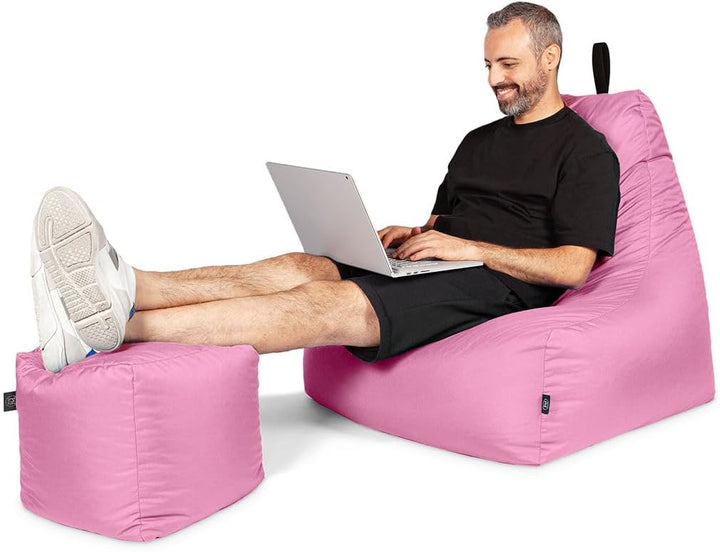 PATCH HOME Sitzsack Lounge Sessel + Würfel/Hocker mit Reissverschluss Gamer Sitzkissen fertig mit St