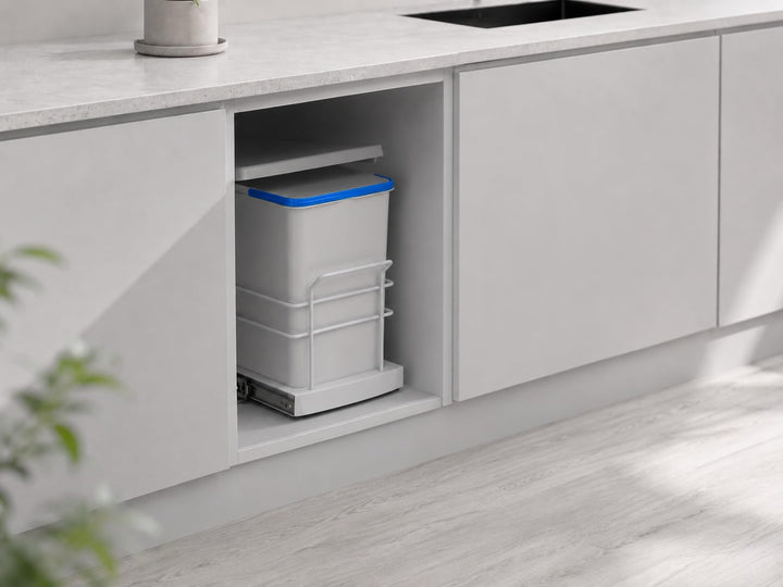 ROOMART Einbau-Mülleimer Küche ausziehbar 2x12L Mülltrennsystem Unterschrank Hellgrau Schwarz (Hellg