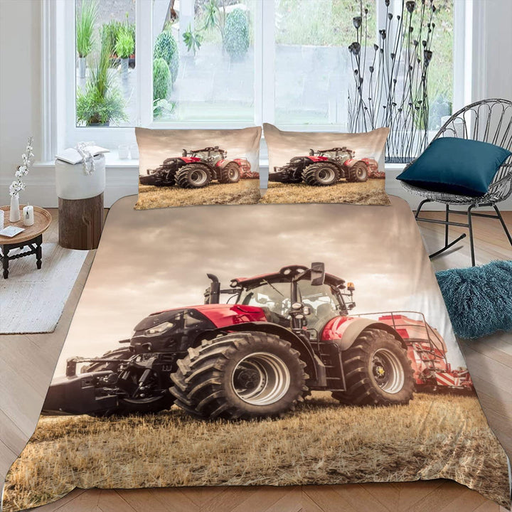 RFFLUX 3D Bauernhof Landwirtschaft Traktor Bettwäsche Set 135x200 cm 2teilig mit Reissverschluss Wei