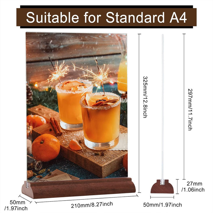Srvnpioy 8 Stück A4 Aufsteller Holz, Tischaufsteller A4 Ständer aus Acryl und Holz, Plexiglas Werbea