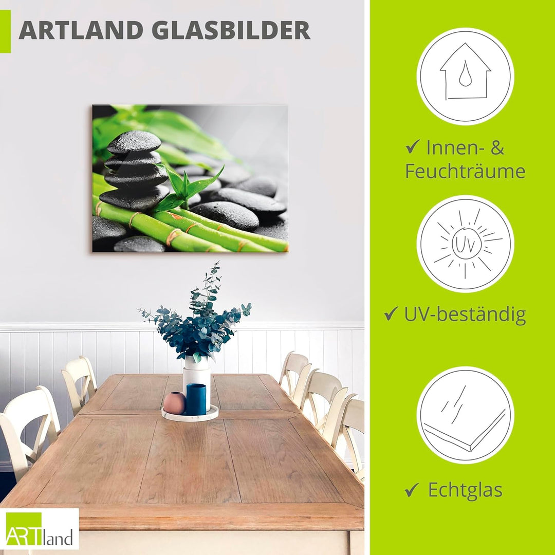 ARTland Glasbilder Wandbild Glas Bild einteilig 60x45 cm Querformat Asien Wellness Zen Steine Lavast