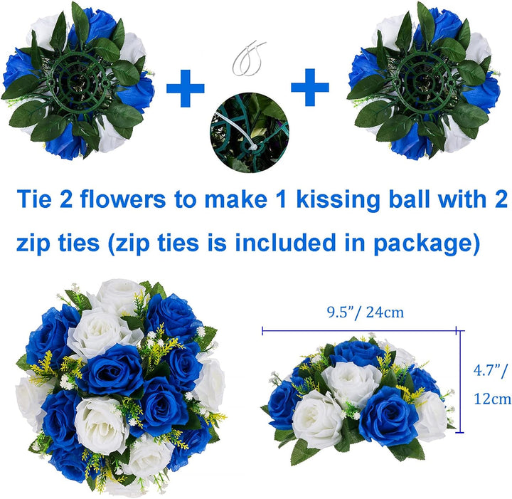 BLOSMON Blumenstrauss Blumengestecke Künstlich Deko Rose 2 Pcs Königsblau & Weiss Künstliche Blumens