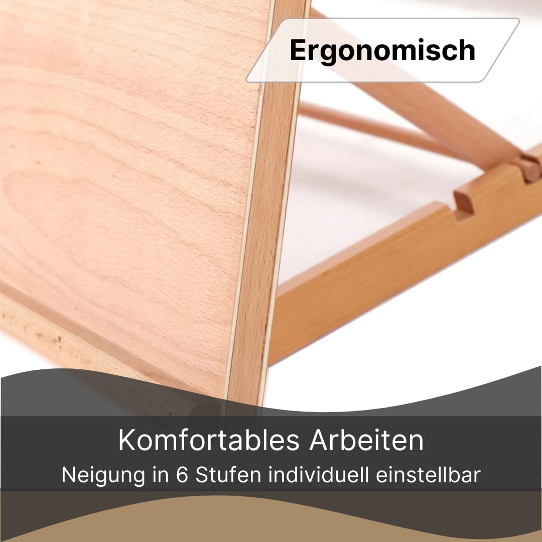 ZEICHENTISCH Workstation | Buchenholz | Zeichenplatte, Zeichenbrett, Tischstaffelei für Malvorlagen