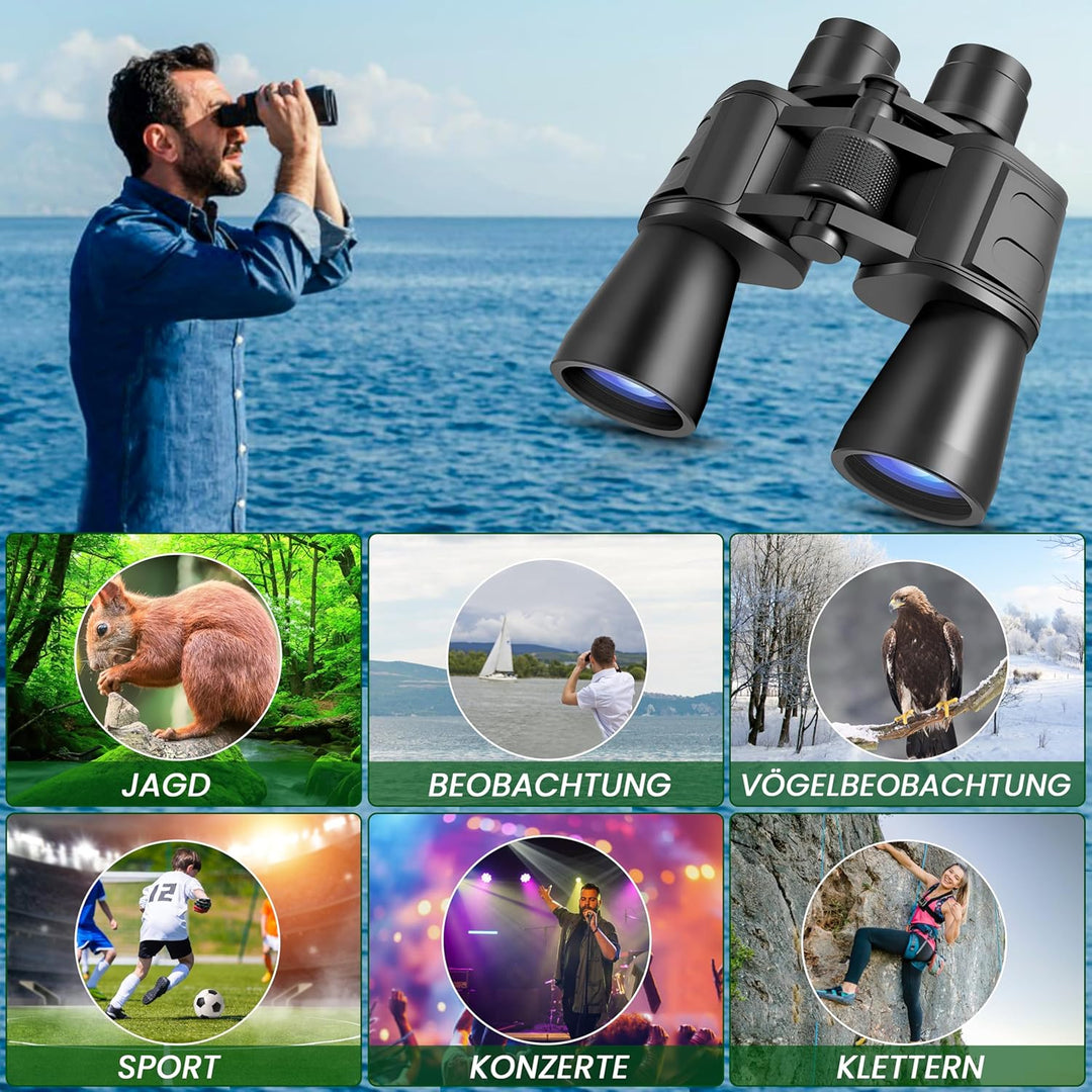 Fernglas 20x50 HD-Qualität | Leistungsstarkes Feldstecher inkl. Tasche, Linsenabdeckungen & Reinigun