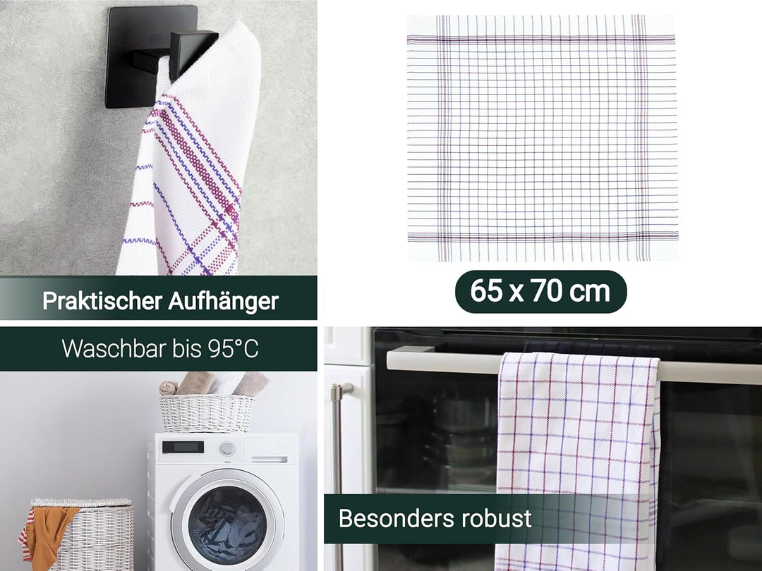 ZOLLNER 12er Set Geschirrtücher, 65x70 cm, Baumwolle, rot blau weiss kariert 12er Set 65 x 70 cm Meh