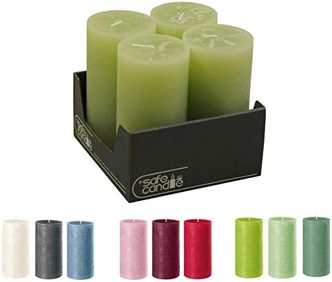 Rustikale Stumpenkerzen – 4 Stück - Wachskerzen/Rustickerzen/Adventskerzen Weihnachten (Softgrün, Gr