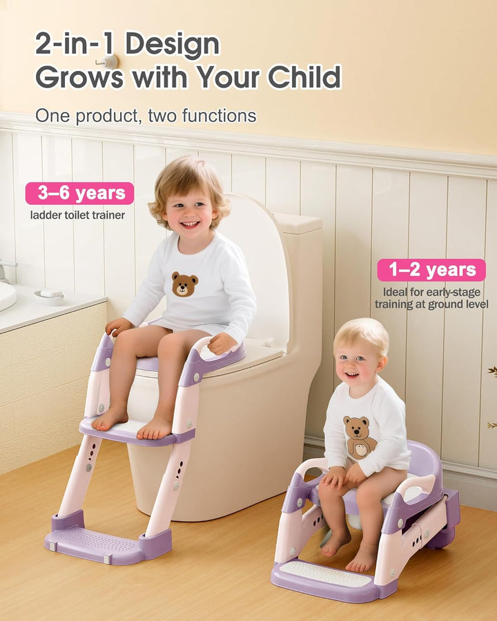 Yucch Toilettensitz Kinder mit Treppe – Upgraded 2-in-1 Kind Toilettensitz höhenverstellbar, rutschf