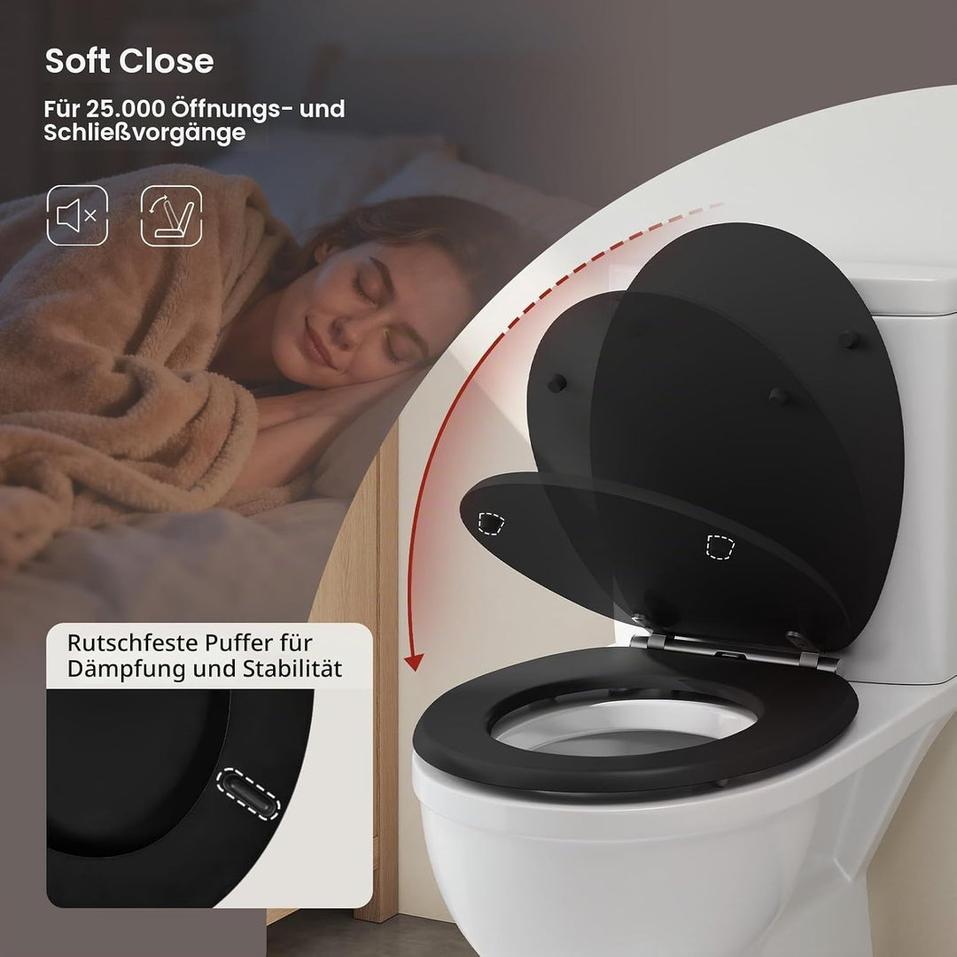 Toilettendeckel mit Absenkautomatik Holz, WC Sitz mit Quick-Release-Funktion für leichte Reinigung,