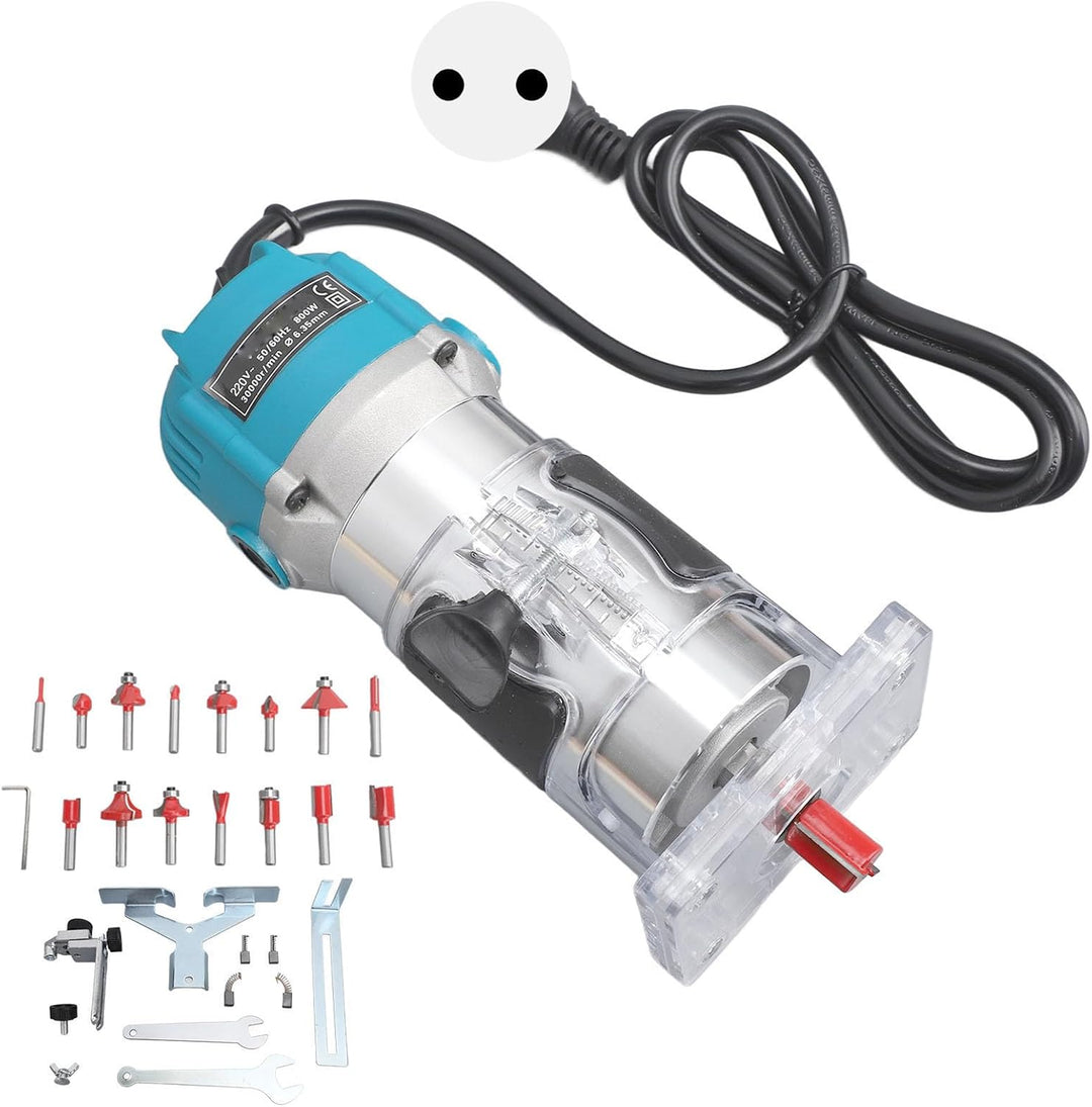 800W Kompakt Elektro Holzschneider Oberfräse, 6,5 Ampere Motor, Holzfräse mit Linearer Führungsschie