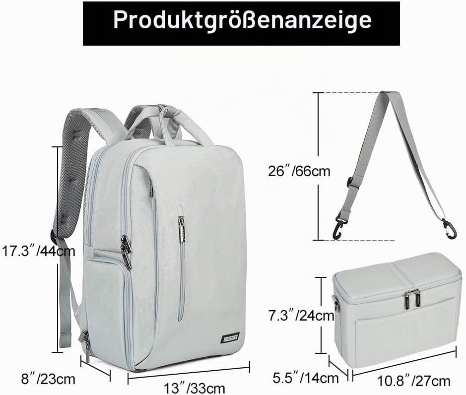 CADeN Kamerarucksack Wasserabweisend Diebstahlsicher 15.6 '' Laptopfach Fotorucksack & Reise Kamerat