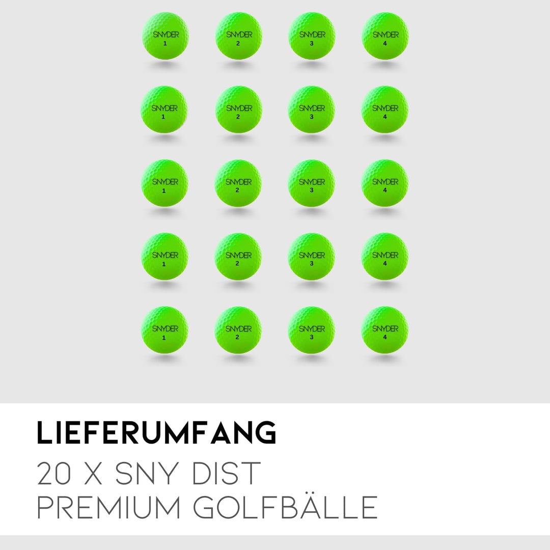 SNYDER - SNY DIST Premium Golfbälle | 20 Stück im Ballnetz | Ideal für: Maximale Ballgeschwindigkeit