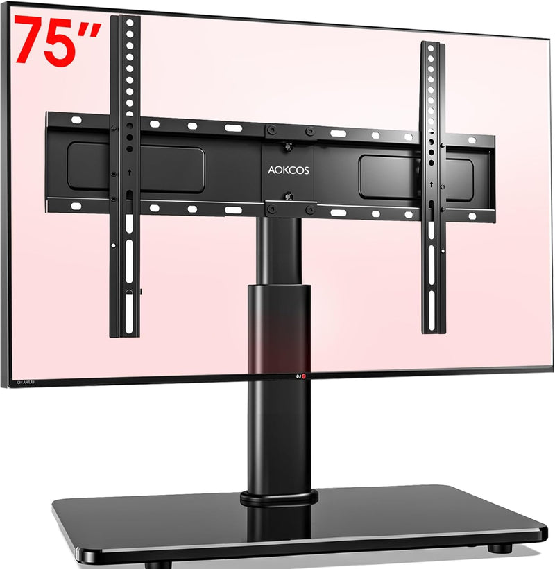 AOKCOS TV Standfuss TV Ständer Höhe 900mm für 32-55 65 75 Zoll Fernseher, Neigbar Schwenkbar Höhenve