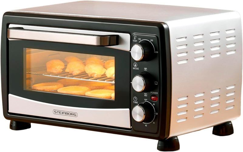 Mini Backofen 20 Liter | Pizza-Ofen | Minibackofen | 3in1 Backofen mit Umluft | herausnehmbares Krüm