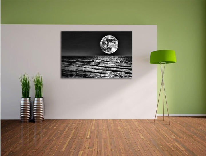 Pixxprint Meer in Dunkelheit / 100x70cm Leinwandbild bespannt auf Holzrahmen/Wandbild Kunstdruck Dek