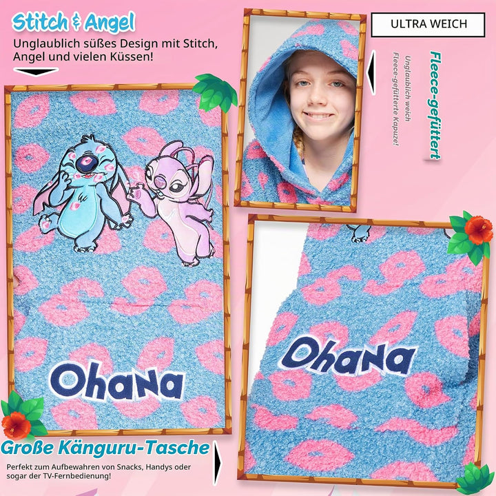 Disney Hoodie Decke Mädchen, Kuscheldecke mit Ärmeln, Fleece Kapuzenpullover, Hoodie Mädchen Geschen