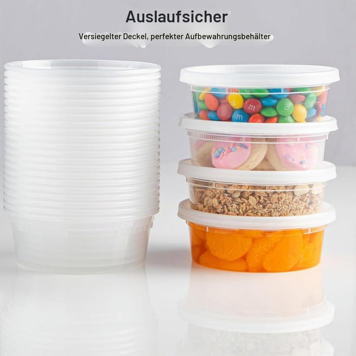 50 Stück Kunststoffbehälter mit Deckel - 330ml/8oz Wiederverwendbare Aufbewahrungsbecher für Lebensm