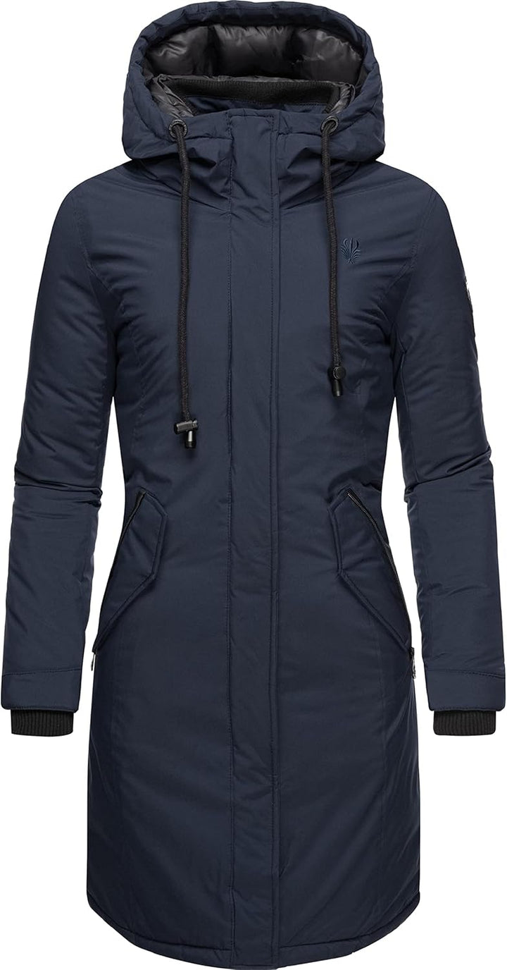 Navahoo Damen Wintermantel Winterparka mit Kapuze Letiziaa XS-3XL M Blau, M Blau