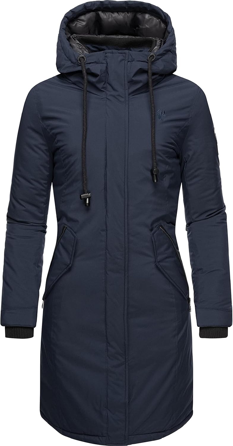 Navahoo Damen Wintermantel Winterparka mit Kapuze Letiziaa XS-3XL XL Blau, XL Blau