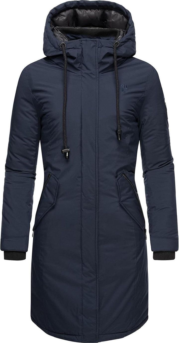 Navahoo Damen Wintermantel Winterparka mit Kapuze Letiziaa XS-3XL XL Blau, XL Blau