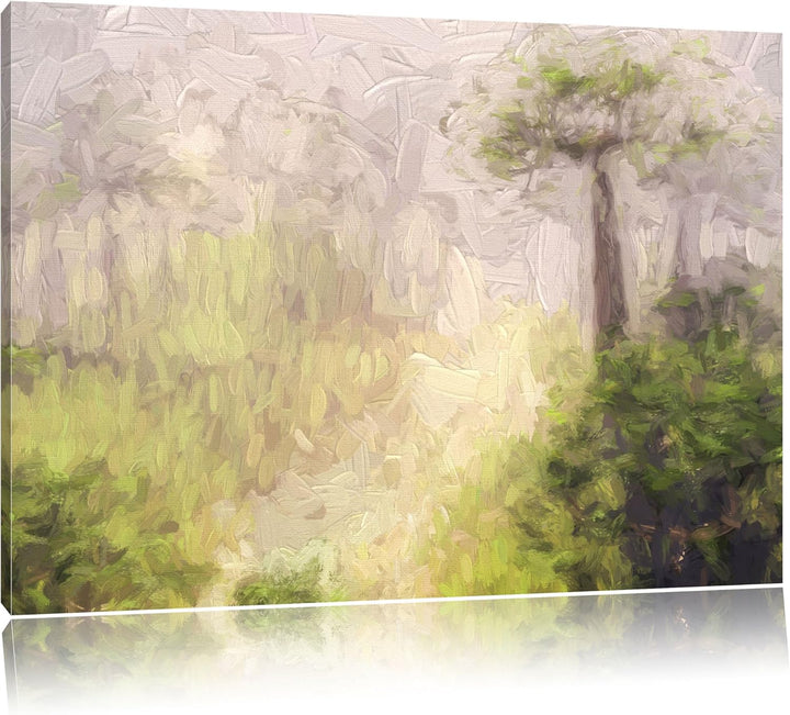 Pixxprint Mysteriöser Wald im Nebel als Leinwandbild/Grösse: 100x70 / Wandbild/Kunstdruck/fertig bes