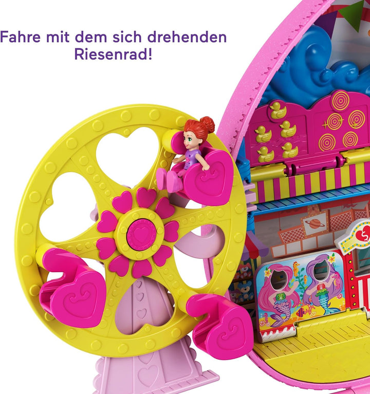 Polly Pocket, Freizeitpark Rucksack, mit verstellbaren Trägern, 2 kleinen Puppen, einem Eiswagen und