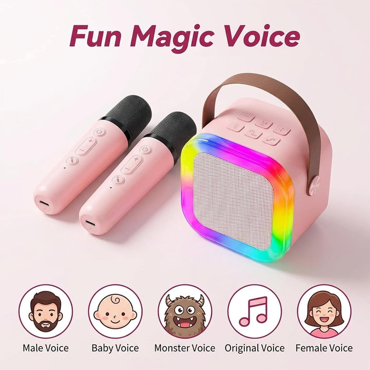 Karaoke Maschine mit 2 Funkmikrofonen, Tragbarer Bluetooth 5.0 Lautsprecher mit 360° Sound, 5 Stimmv