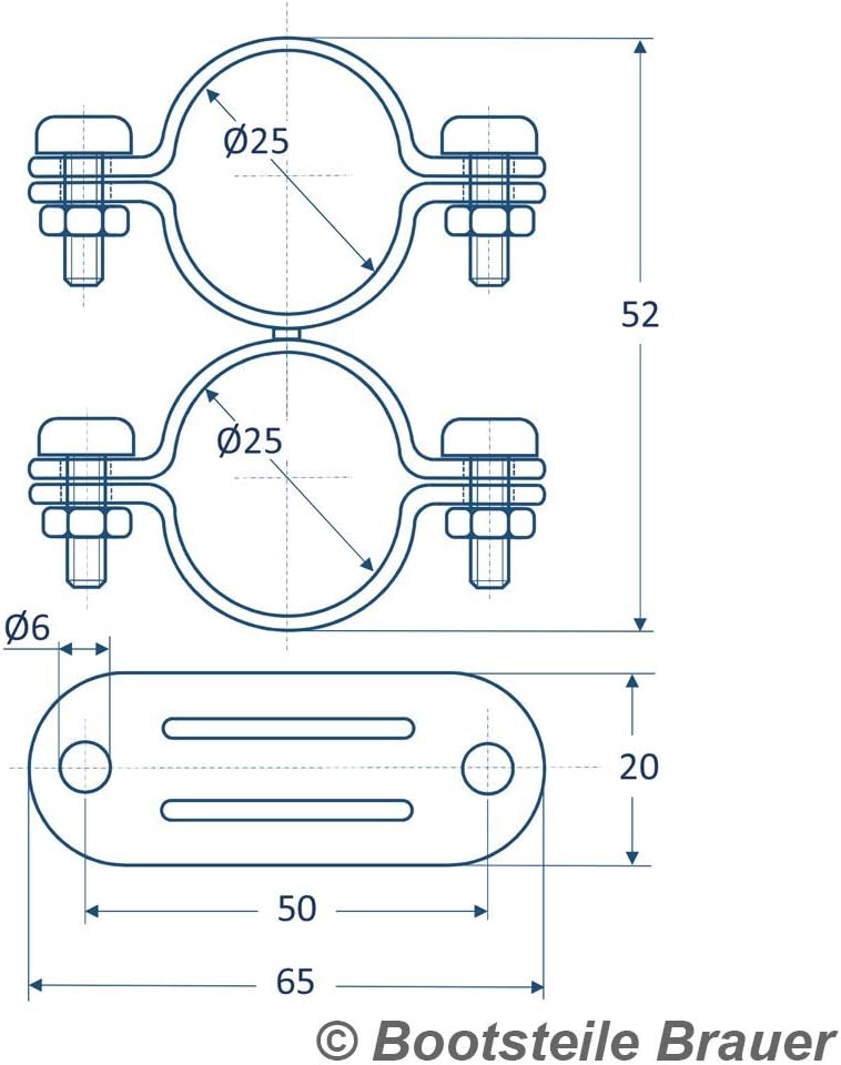 10 Stück Rohrschelle DOPPELT MIT WIRBEL D= 25 mm - Edelstahl A2 AISI 304