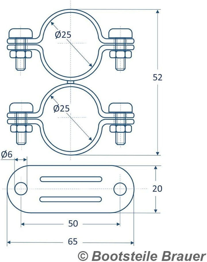 10 Stück Rohrschelle DOPPELT MIT WIRBEL D= 25 mm - Edelstahl A2 AISI 304