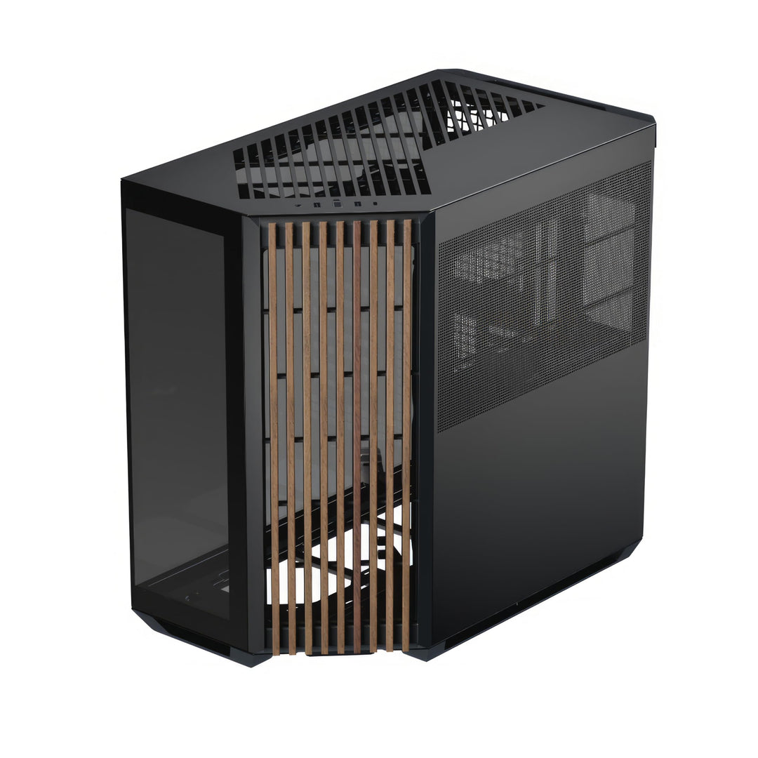 APNX V1 Gaming PC Gehäuse ATX Schwarz mit Holz - Mid Tower Gaming Case mit Tempered Glass - Grafikka