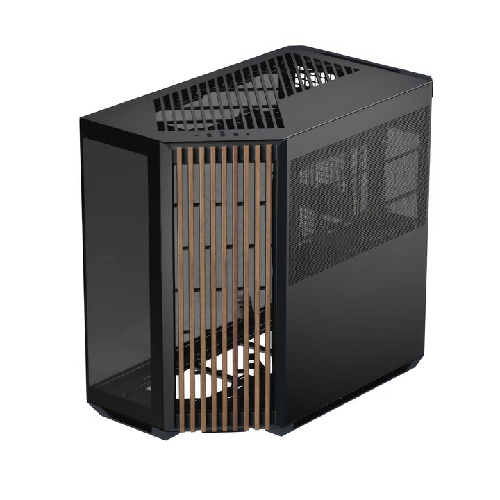 APNX V1 Gaming PC Gehäuse ATX Schwarz mit Holz - Mid Tower Gaming Case mit Tempered Glass - Grafikka
