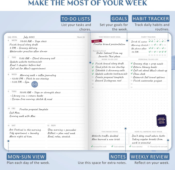 Legend Planner Januar 2024 – Januar 2025, datierter Wochen- und Monatsplaner, um Ihre Ziele zu errei