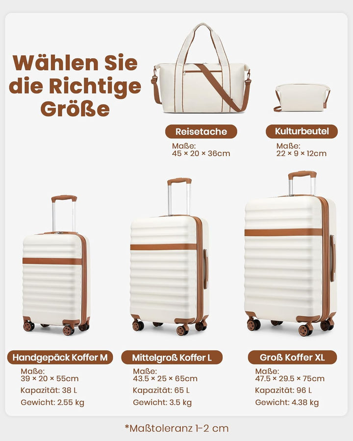 KONO Koffer Set 5-teilig Hartschalenkoffer ABS+PC, Handgepäck/Mittel/Gross Reisekoffer mit TSA Schlo