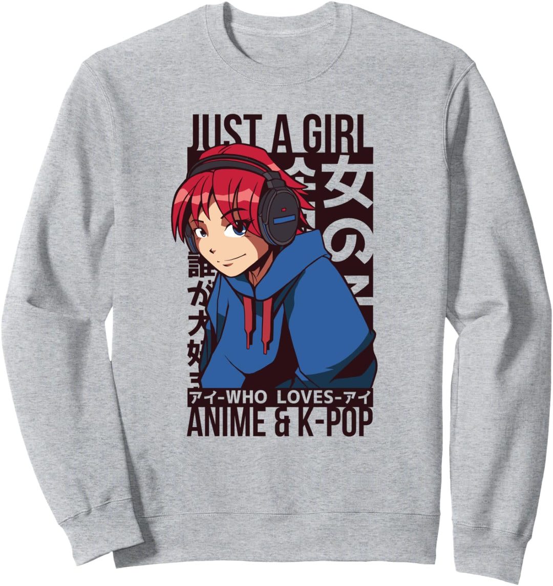 Just a Girl Who Loves Anime and K-Pop | Japanische Grafik Sweatshirt
