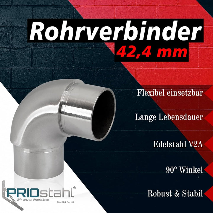 PRIOstahl Rundbogen Rohrbogen Bogen Rohrverbinder Steckfitting Verbinder Rund - 4 Stück Ø 42,4 mm fü
