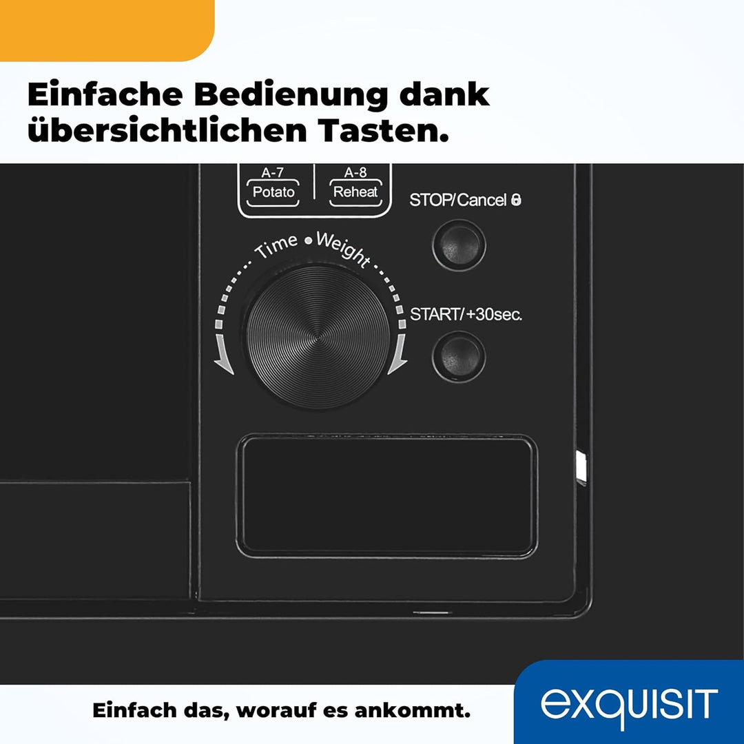 Exquisit Einbaumikrowelle EMW20-DG-020 schwarz| 800 W Leistung | 1000 W Grill | 8 Autokochprogramme|