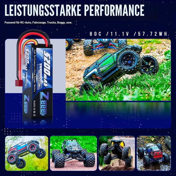 Zeee 3S LiPo Akku 11,1V 80C 5200mAh Hardcase Batterie mit T Stecker für RC Auto, RC Flugzeug, RC Hub