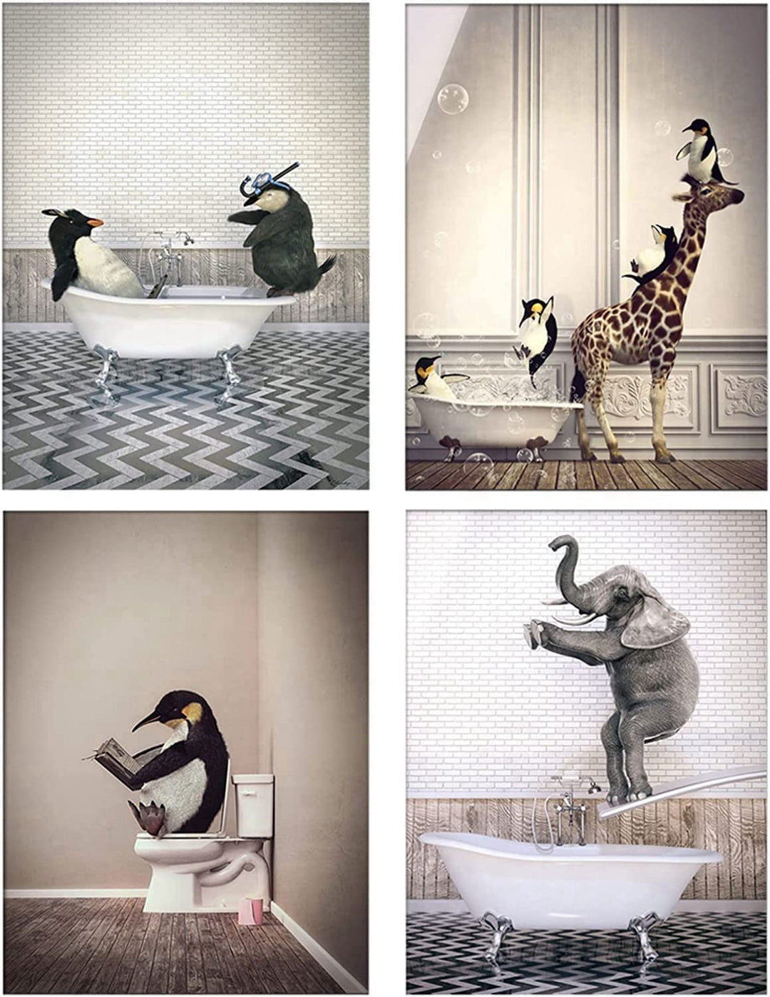 Tier in der Badewanne Leinwand Bilder Traumbad Poster,Tier Schwarz Weiss Wand Kunst Drucke Minimalis