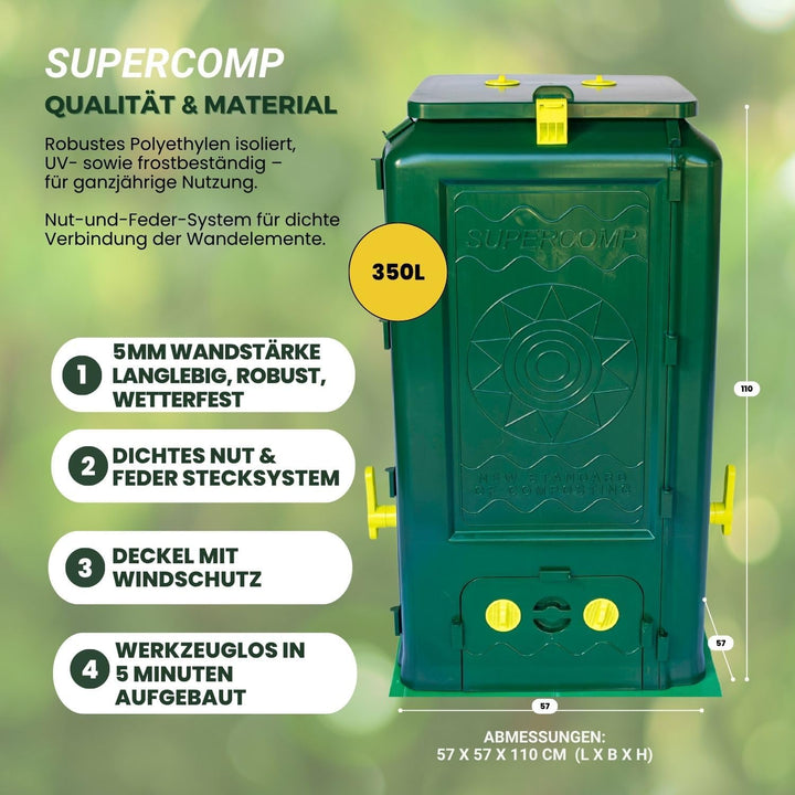 SUPERCOMP Schnellkomposter 350L - Komplett-Schädlingsschutz rundum Dichtungen und Gitter, geruchsarm