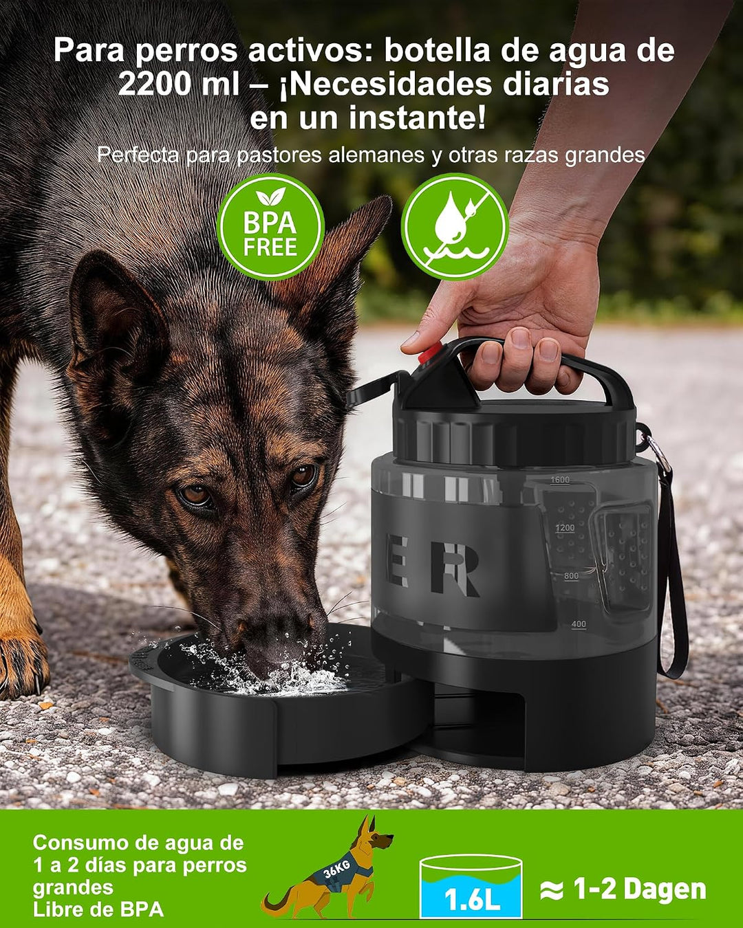 lesotc 1600 ml Trinkflasche für Hunde, Tragbare XXL extra grosse Hundetrinkflasche für unterwegs – C