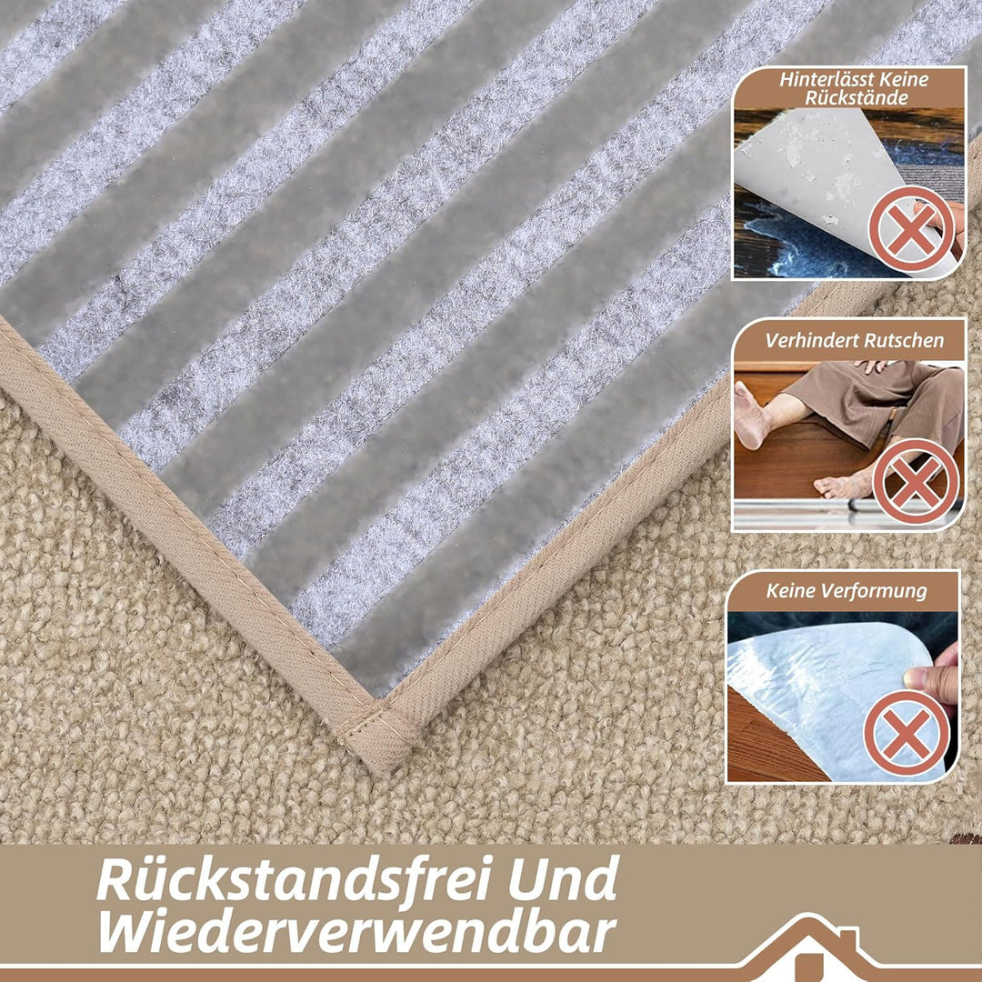 BEQHAUSE Treppeneckmatten Stufenmatten Innen rutschfest, 76X76cm, Beige | Maschinenwaschbare Treppen