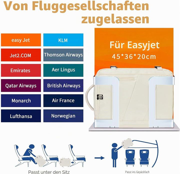 Leyrica Handgepäck Rucksack 45x36x20 für Easyjet, Reiserucksack Tasche Wasserdichter Flugzeug Reiset