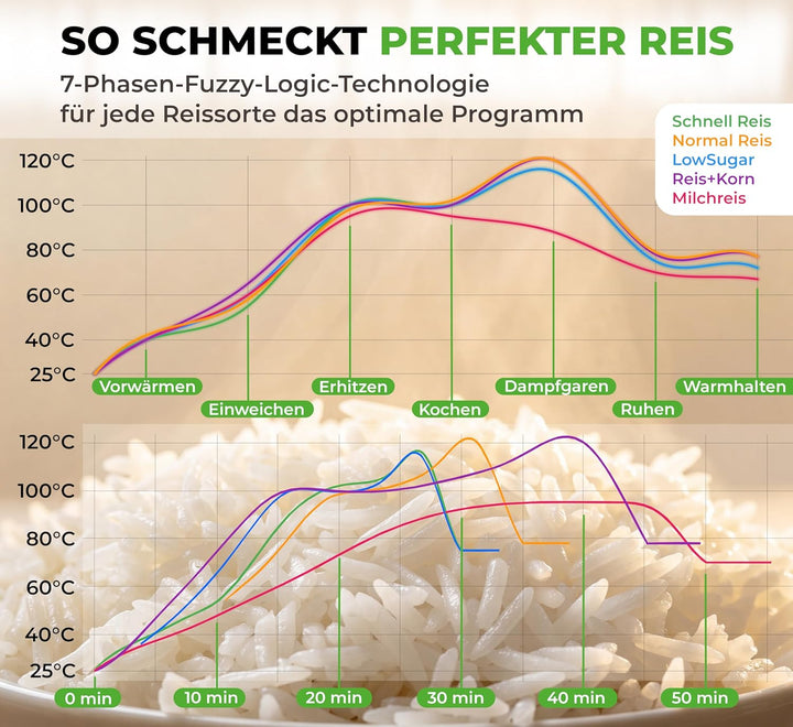 Mini Reiskocher kleiner Multikocher 0,8L 3,5 Cup/1-4 Portionen, 10 Programme für ALLE Reissorten ink