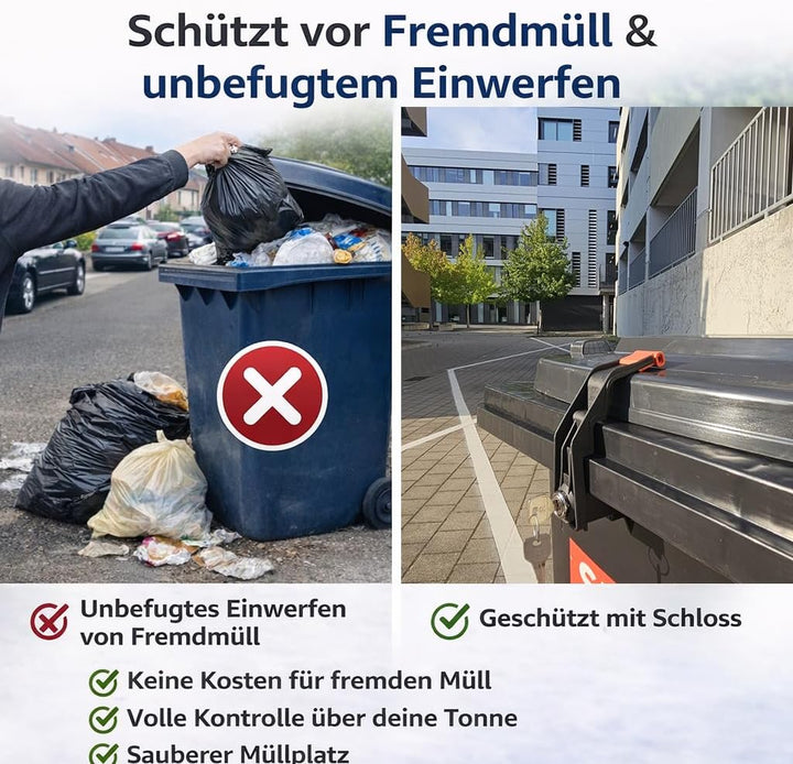 Mülleimerschloss TrashGuard – abschliessbar & ohne Bohren montierbar – schützt vor Fremdmüll & Tiere