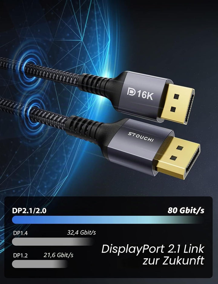 Stouchi 2Pack DisplayPort Kabel 2.1 DP2.1 Kabel [16K@60Hz,10K@60Hz,8K@120Hz,4K@240Hz 165Hz 144Hz] Un