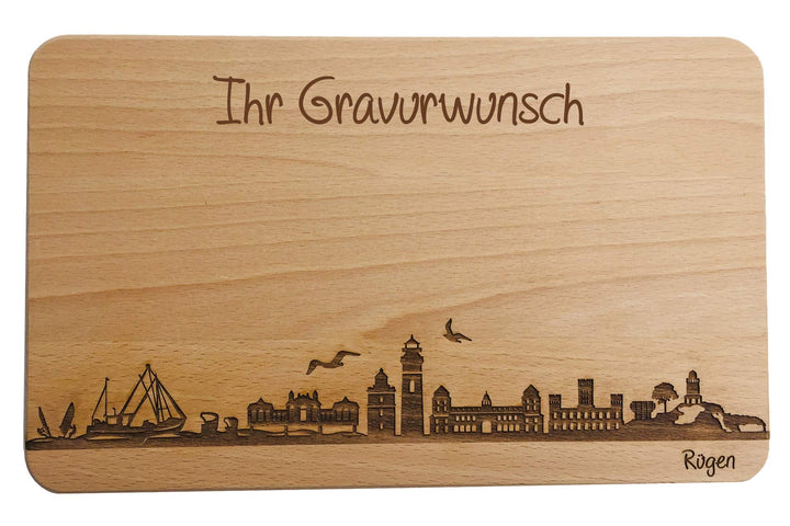 Brotzeitbrett Rügen Skyline | Frühstücksbrettchen aus Buche | Holz Schneidbrett | Geschenk mit Gravu