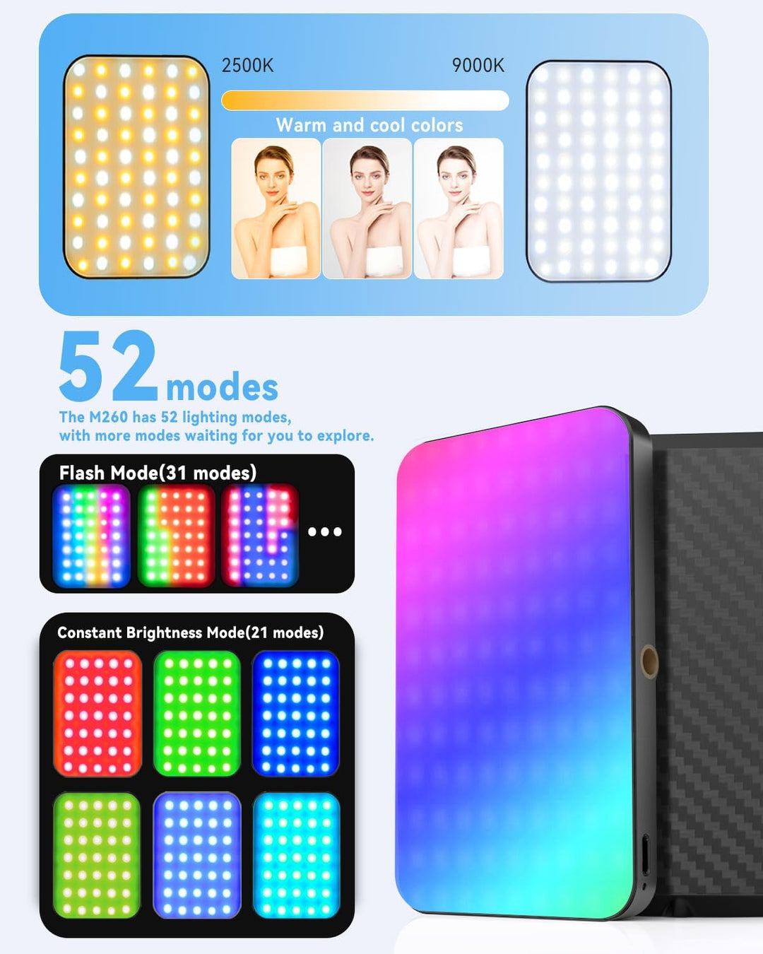 Handy Licht iPhone Selfie Licht: 5000 mAh RGB Wiederaufladbare Telefonfülllichter, LED Ringlicht für